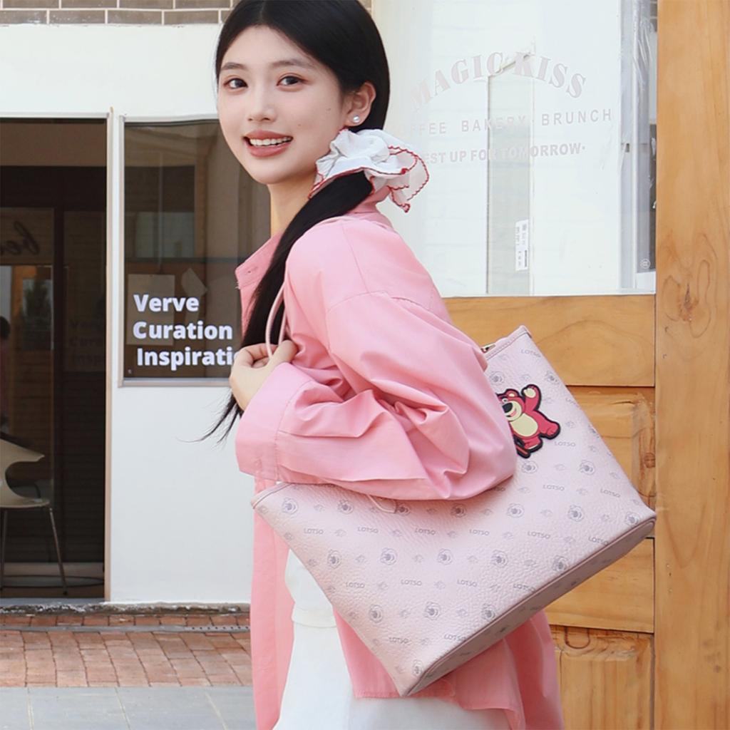 New Disney Strawberry Bear Series PVC Tote Bag, Shoulder Bag Women's Pink BMK-72609P