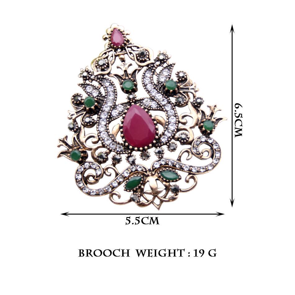 Этническая брошь в виде арабески с цветком, женские ювелирные изделия, винтажное золотого цвета, капля воды, смола, стразы, булавка для шарфа