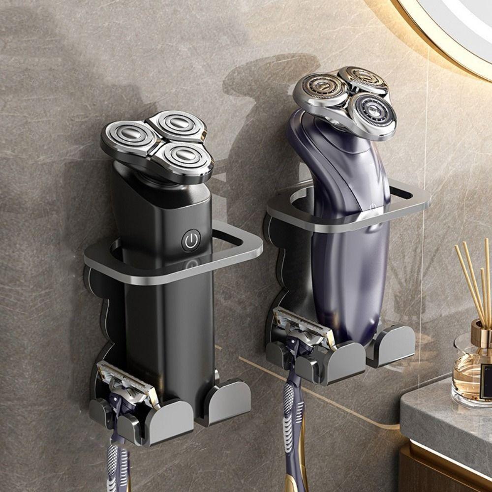 2PCS Carbon Steel beard grooming Holder Wall Mounted Space Saving Electric Shaver Storage Rack Punch Free Shaver Display Stand