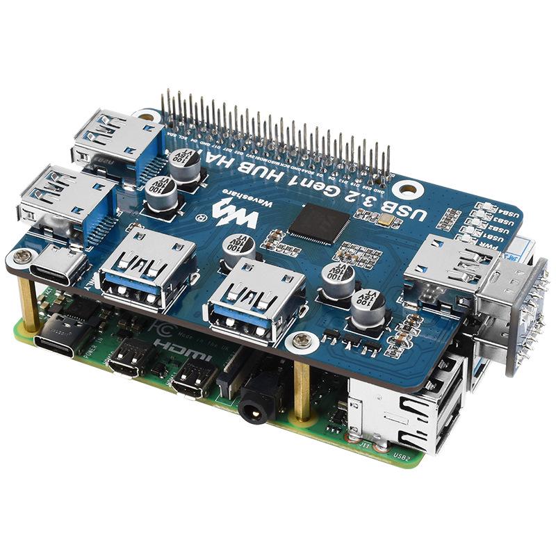 Raspberry Pi 4B/3B+ 4-Port USB 3.2 Gen 1 Driver-Free Hub Expansion Board