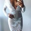 Women's Sexy Deep V Sequins Long Sleeve Dresses