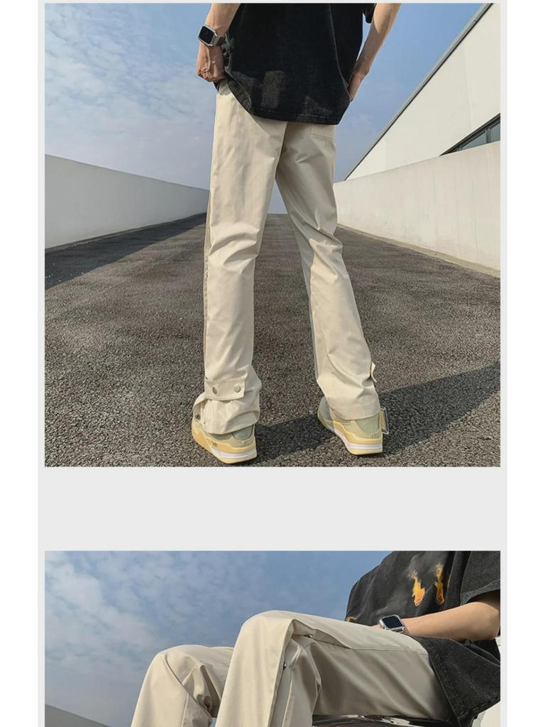 Мужские черные брюки Combat на пуговицах — американский уличный стиль, модная рабочая одежда для весны и осени, красивый расклешенный дизайн