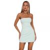 Womens Sexy Solid Color Strapless Backless Bodycon Mini Dress Club Party