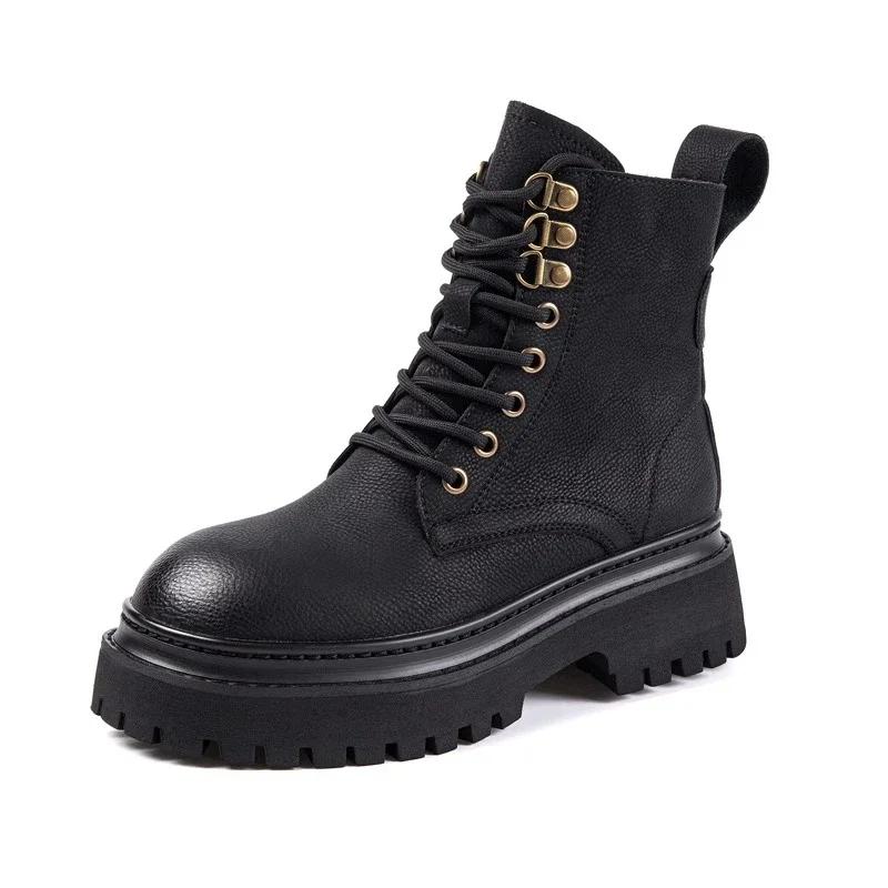 2024 Fashion Hot Selling Solid Color Round Toe Women's Boots Spring and Autumn Comfortable and Versatile Lace-Up Women's Boots