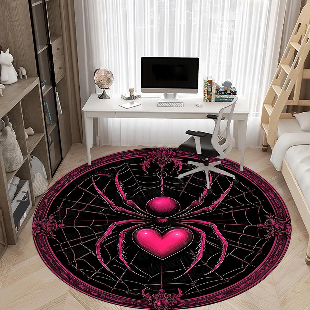 1PC Spider Web Pattern Office Round Area Rug, Mat Suitable For Office, Under Office Chairs Bedroom Living Room Home Decor, Room Deco