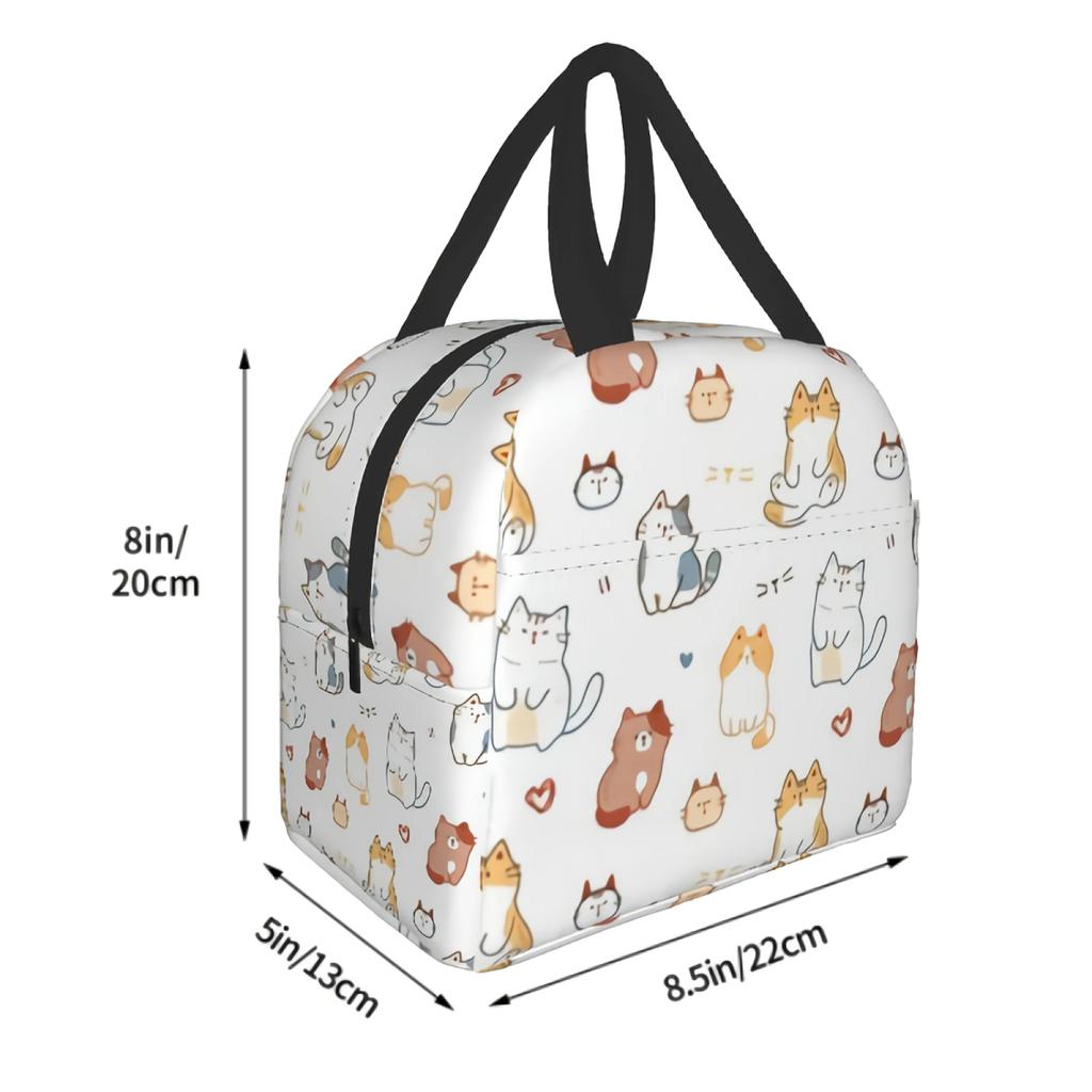 Funny Cats Insulated Lunch Bag Coloful Cat And Heart Lunch Box Reusable Portable Picnic Travel Bento Bag Cute Pets Thermal Tote