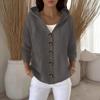 Women's Fashion Solid Color Long Sleeve Button Hooded Casual Commuting Knitted Jacket