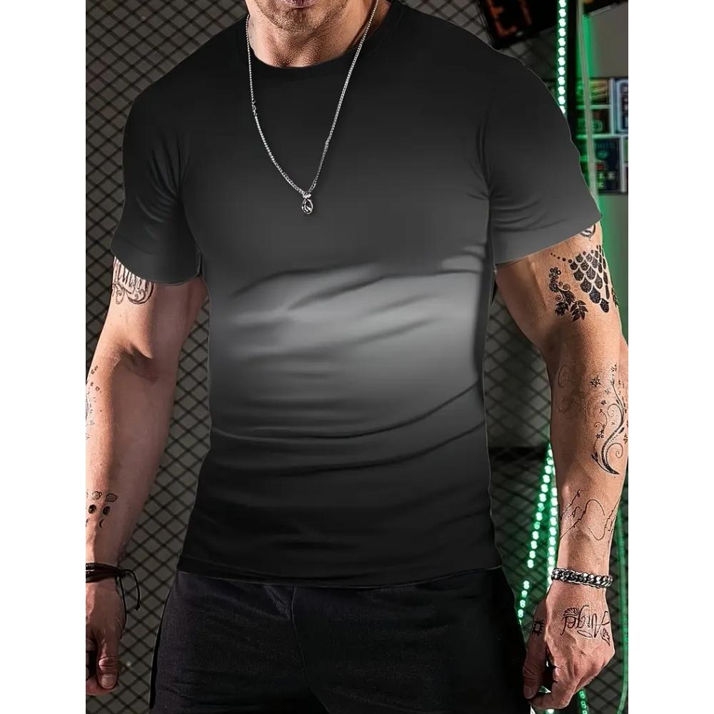 Мужская футболка для спортзала с двухцветным градиентом и 3D-принтом, с круглым вырезом и коротким рукавом, для улицы, повседневная, для бега, спорта и фитнеса