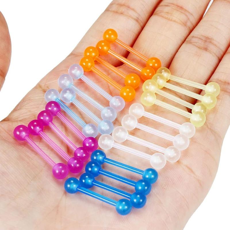 12PCS/24PCS 14G 16mm Glow in Dark Flexible Acrylic Straight Tongue Rings Plastic Nipple Ring Retainer Body Piercing Jewelry