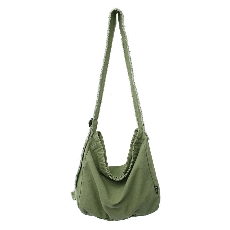 Washed canvas bag, fur-edged distressed literary shoulder bag, student class backpack, lazy style minimalist cloth bag, crossbody bag