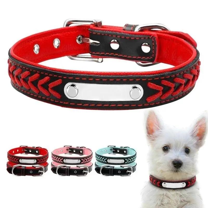 Personalized Engraved Puppy Pet Cat Puppy Braided Dog Collar Personalized Leather Collars With Namep