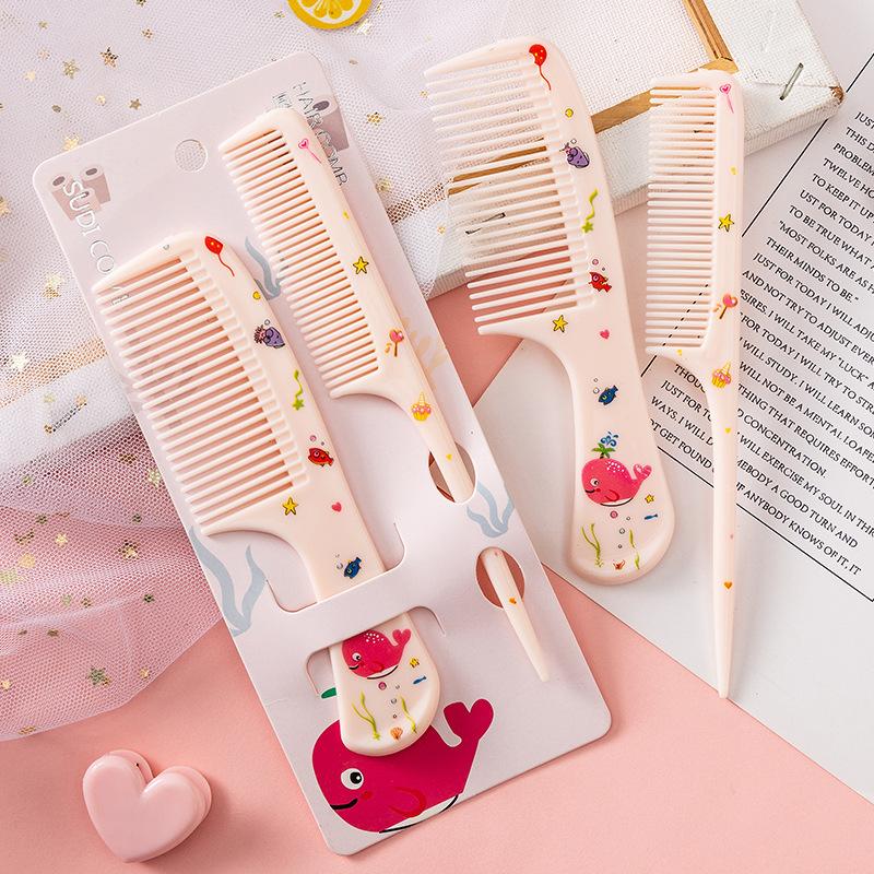 2pc Set Cartoon Children's Comb for Baby Girls Cute Kids Anti-Static Plastic Hair Comb Hairdressing Pointed Tail Combs Baby Care