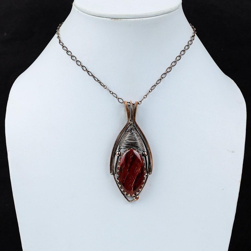 Ювелирные изделия ручной работы с подвеской из чистой медной проволоки из красной речной яшмы для нее