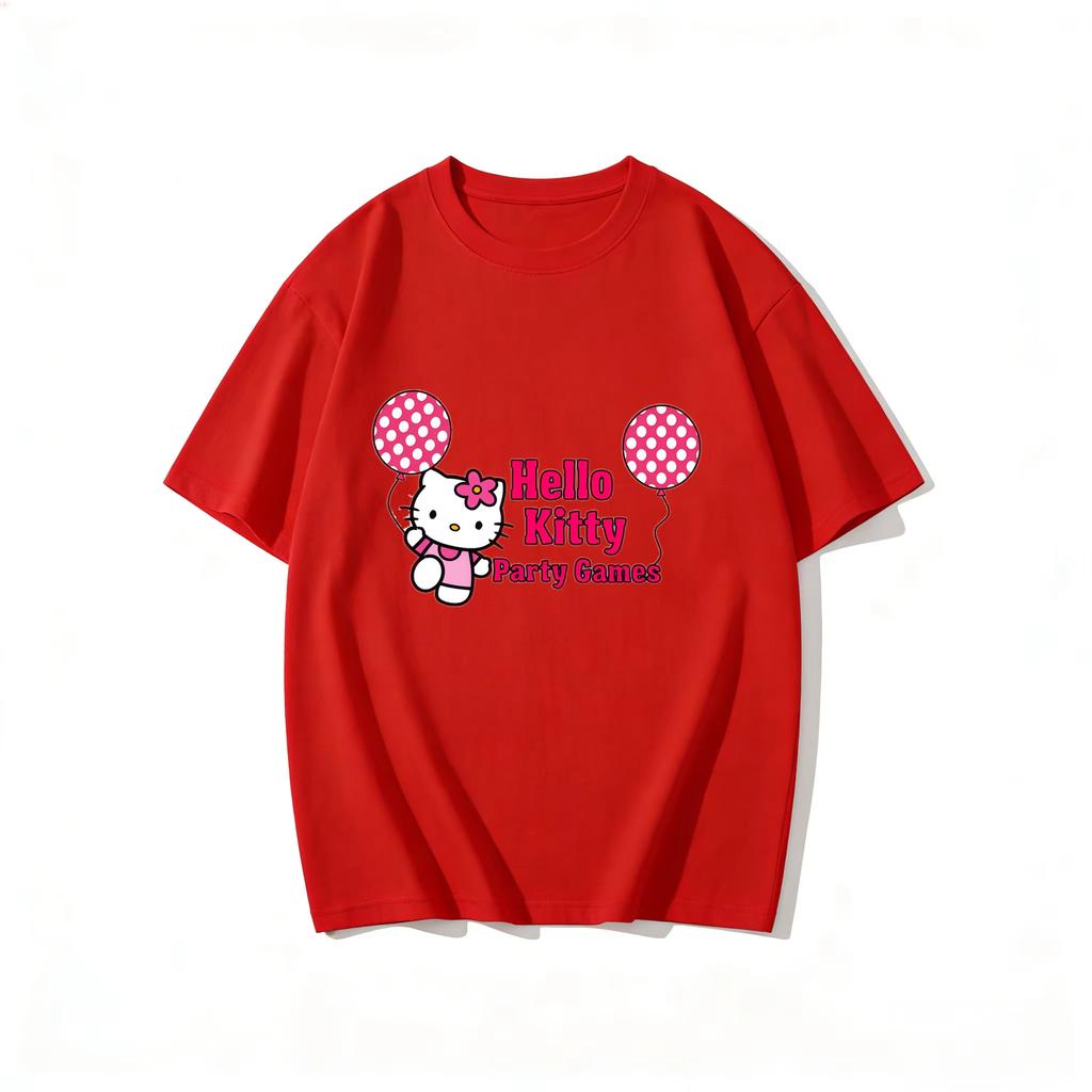 2026 Футболка HelloKitty из мягкого хлопка с коротким рукавом и круглым вырезом, милый принт, легкий летний топ для женщин, повседневная одежда