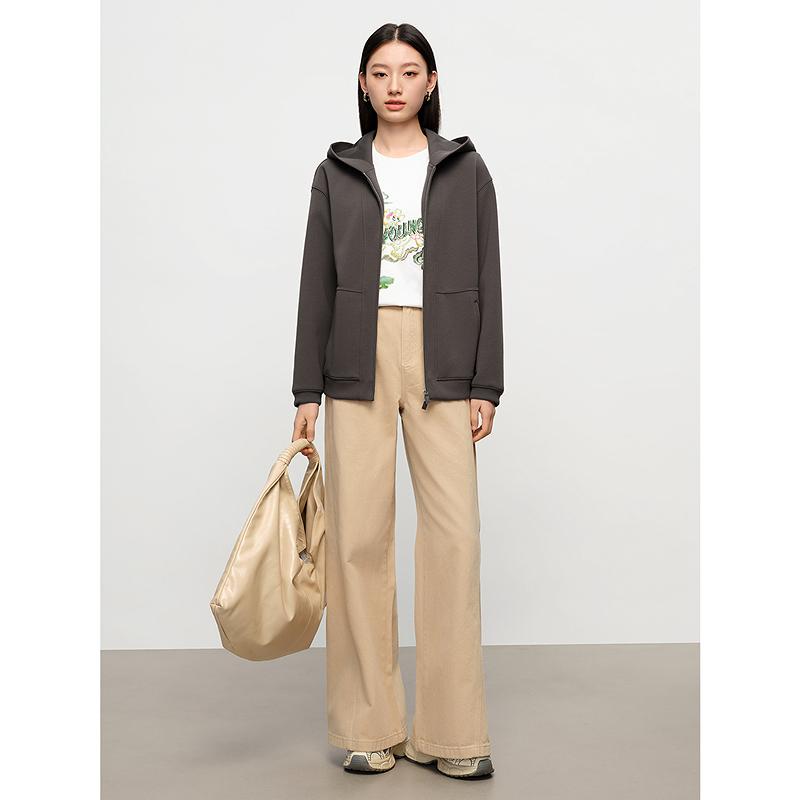 JZ Jiuzi Shopping Mall's same lazy and relaxed cotton soft air layer casual hooded jacket for women, spring 2025 new style