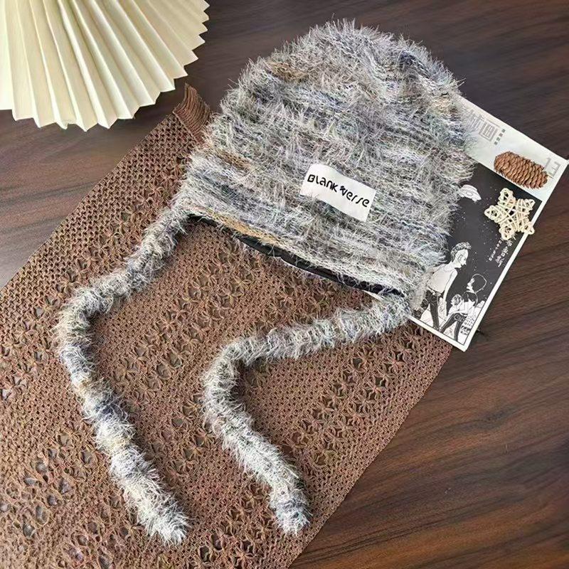 Big head wool hat stack hat female lazy feeling autumn and winter show small face fashion thickened warm knitted hat mixed color