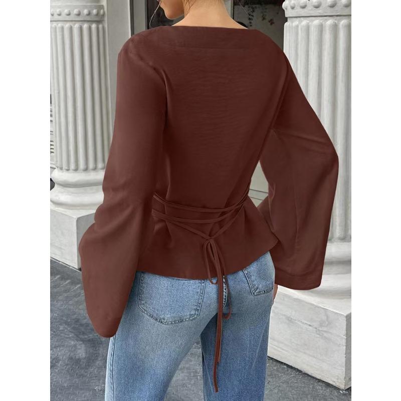 DAFIFY Женская мода повседневная весна осень однотонный принт длинный рукав одно плечо блузки и рубашки