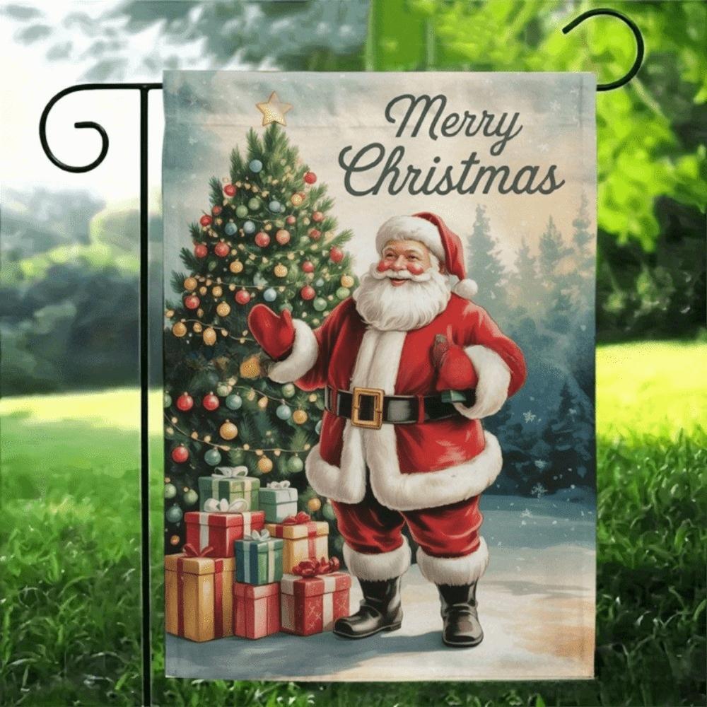 Santa Claus Xmas Flag Single-sided Printing Christmas Welcome Flag Porch Decoration