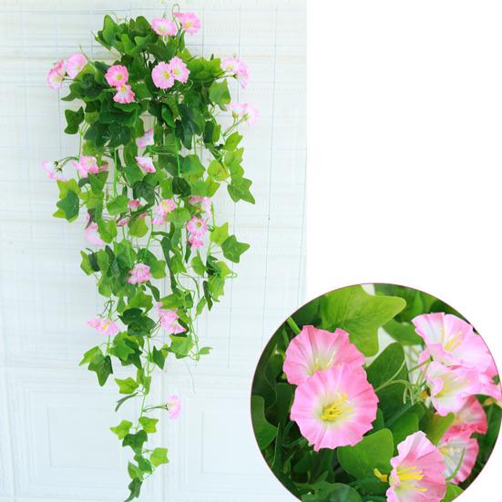 Fake Plant Flower Realistic Vivid Waterproof Hanging Artificial Silk Morning Glory Imitation Flower for Home