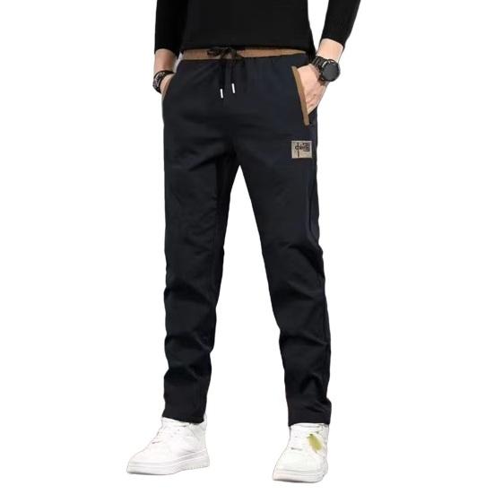 Зимние мужские брюки с эластичной талией на шнурке и карманами, утолщенные плюшевые свободные вышитые однотонные уличные брюки, термоштаны