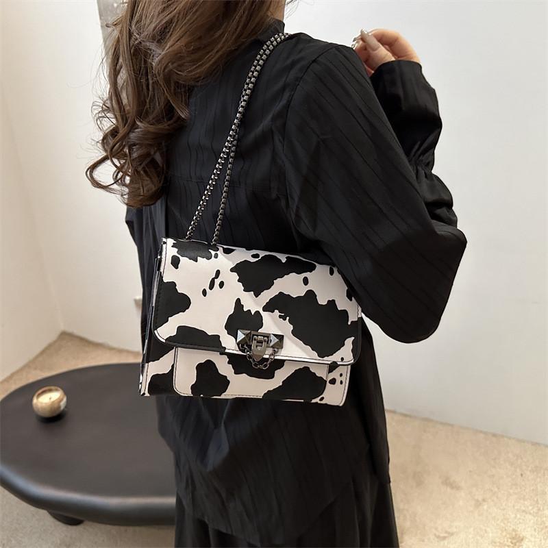 Chic 2024 Summer Cow Print Shoulder Bag Vintage Casual Small Square Bag