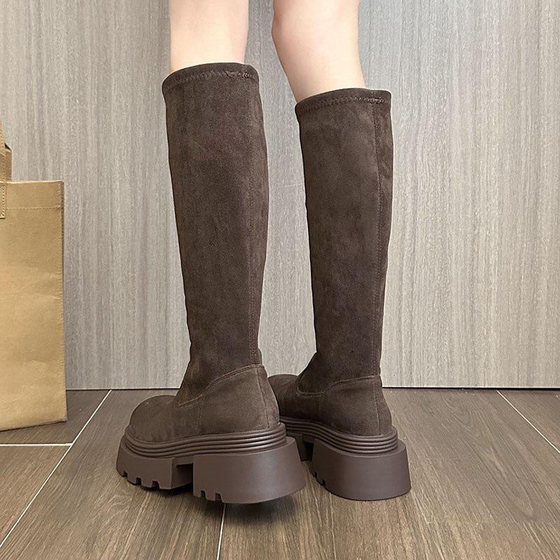 Сапоги женские маленькие мужские, но сапоги до колена 2024 осень новые эластичные и тонкие высокие рыцарские сапоги ретро