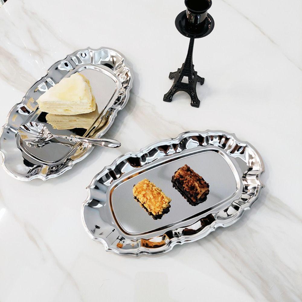 Irregular Cake Tray Stainless Steel Jewelry Storage Plate Vintage Dessert Plate Home Decoration