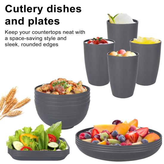 32 шт. Пластиковый набор посуды Пищевой качества Многоразовые Обеденные тарелки Миски Чашки Сервиз на 8 персон Можно мыть в посудомоечной машине Небьющаяся посуда