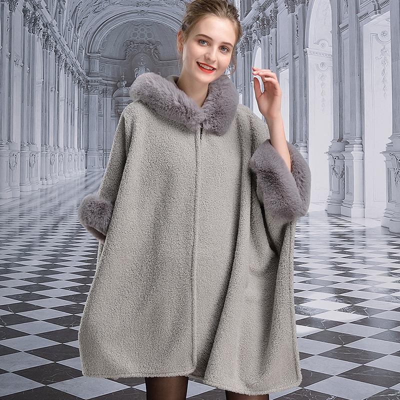 5 цветов накидка из искусственного меха кролика модное пончо с рукавами «летучая мышь» зимнее теплое пальто больших размеров шляпа женская волосатая шерсть бархатный кардиган одежда