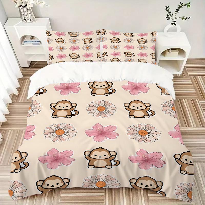 3pcs bedding set Monkey Cartoon Includes 1 Comforter + 2 Pillowcases, Without Pillow Inserts, Soft Comfortable, Lightweight Breathable011