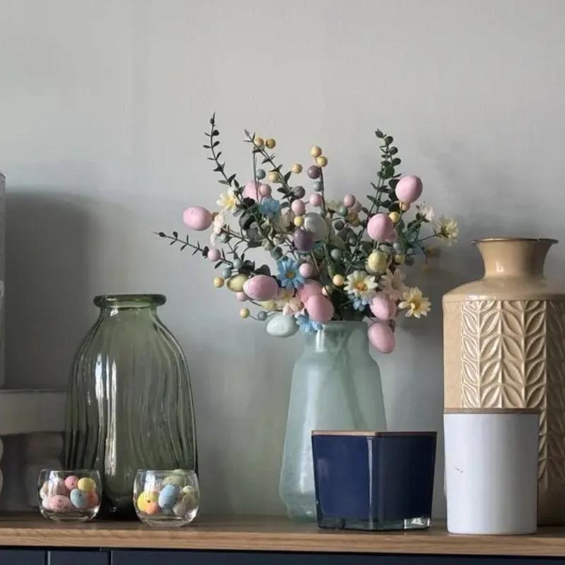 1-10PCS Easter Egg Floral Stems Artificial Daisy Eucalyptus and Berry Sprigs for Vase Centerpiece and Spring Home Decor
