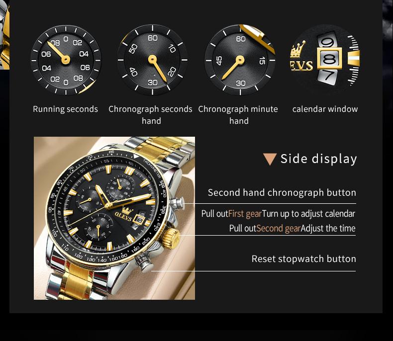 OLEVS Exclusive Design Men's Watches Exclusive Quartz Wristwatch Multi-function Chronograph Date Fashion Quartz Watch for Men