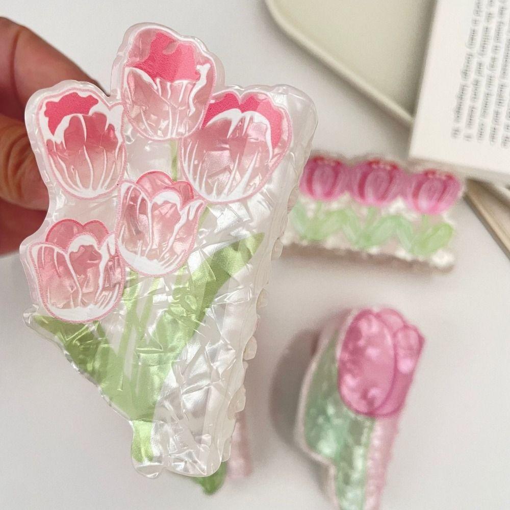 Pink Red Acetate Shark Clip Acetic Acid Acetic Acid Grab Clip Creative Tulip Flower Hair Claw Girl