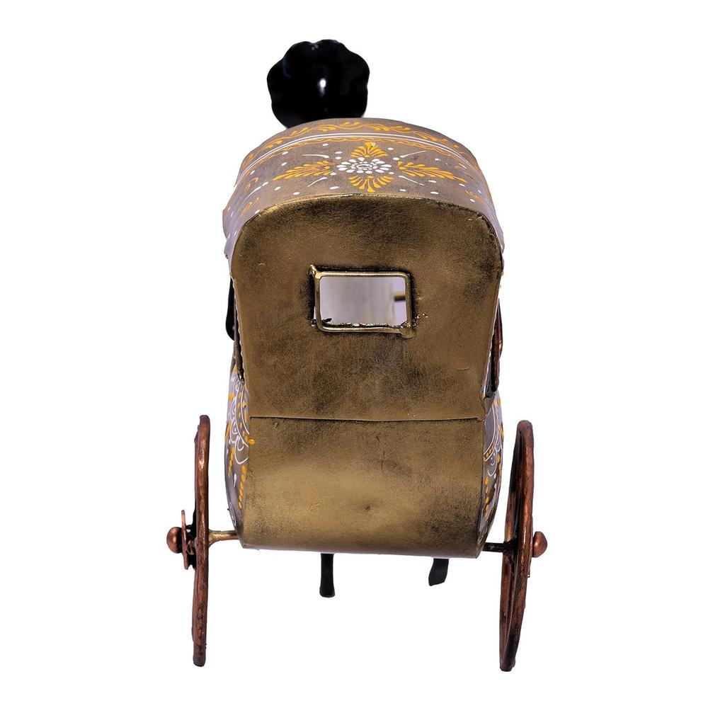 Handcrafted Iron Rickshaw Showpiece - Vintage Tabletop Rajasthani Hand Painted Decor for Home and Office, 12 Inchesc