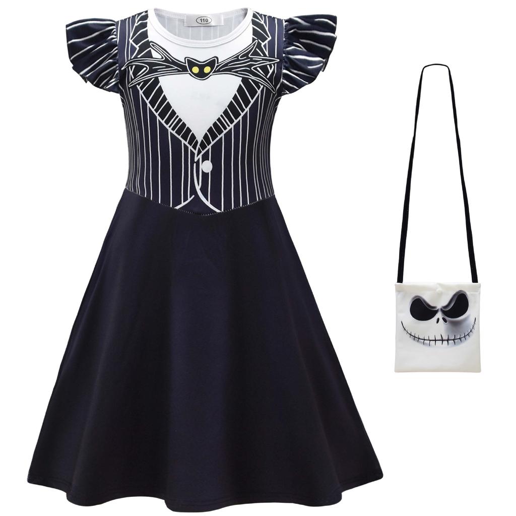 New Halloween Night Cry Jack Cosplay Costume, Middle-Aged And Older Children'S Flying Sleeve Dress + Bag