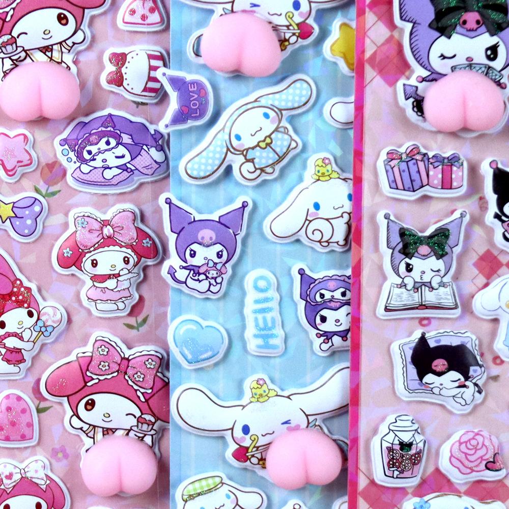 4 шт. Милые 3D Стикеры-Антистресс Cinnamoroll My Melody Kuromi Кавайные Сквиши Наклейки Игрушка для Снятия Стресса Подарок для Детей