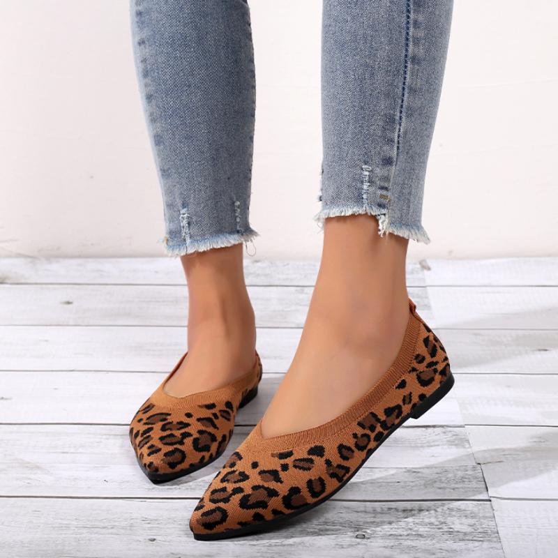 Модные элегантные трикотажные балетки женские мокасины с острым носком женские мокасины большого размера с леопардовым принтом мягкие туфли для вождения