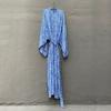 Long Robe Strapless Skin-friendly Blue Vintage Oversize Leopard Pattern Cardigan Shopping