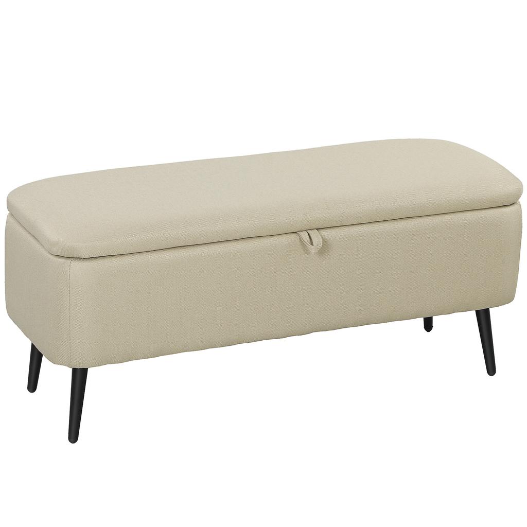 Fabric Storage Bench, 2-in-1, Black Steel Legs, 102 x 40 x 39.5 cm, Beige