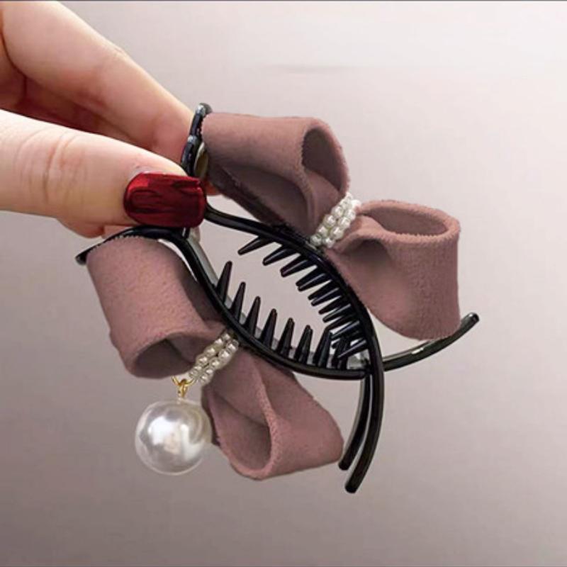 Нежная бархатная заколка для волос с бантом, большая заколка для волос премиум-класса, заколка для волос с французским жемчугом на спине