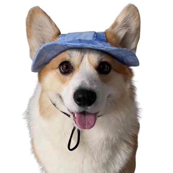 Corgi Sun Hat Pet Cap with Ear Holes Dog Sun Cap with Adjustable Neck Strap for Small And Medium Sized Pets Outdoor Sun Protection