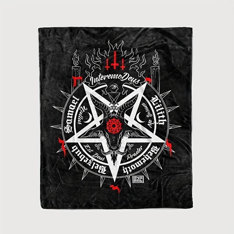 1pc, sheep Head Satan Printed Flannel Blanket, Soft Casual Warm Blanket, Multi-purpose Office Throw Blanket, Outdoor Camping Travel Blanket
