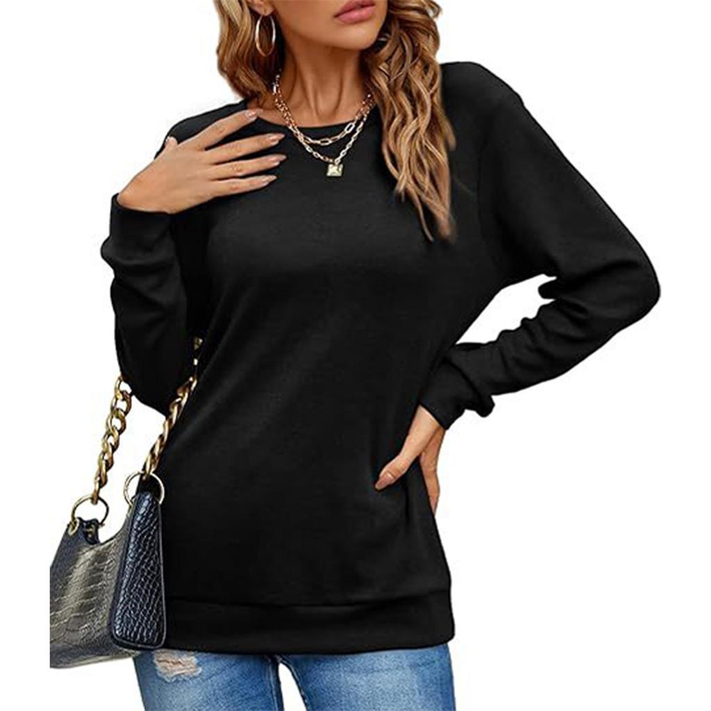 Women's Shirt Round Neck Casual Fashion Solid Color Long Sleeve