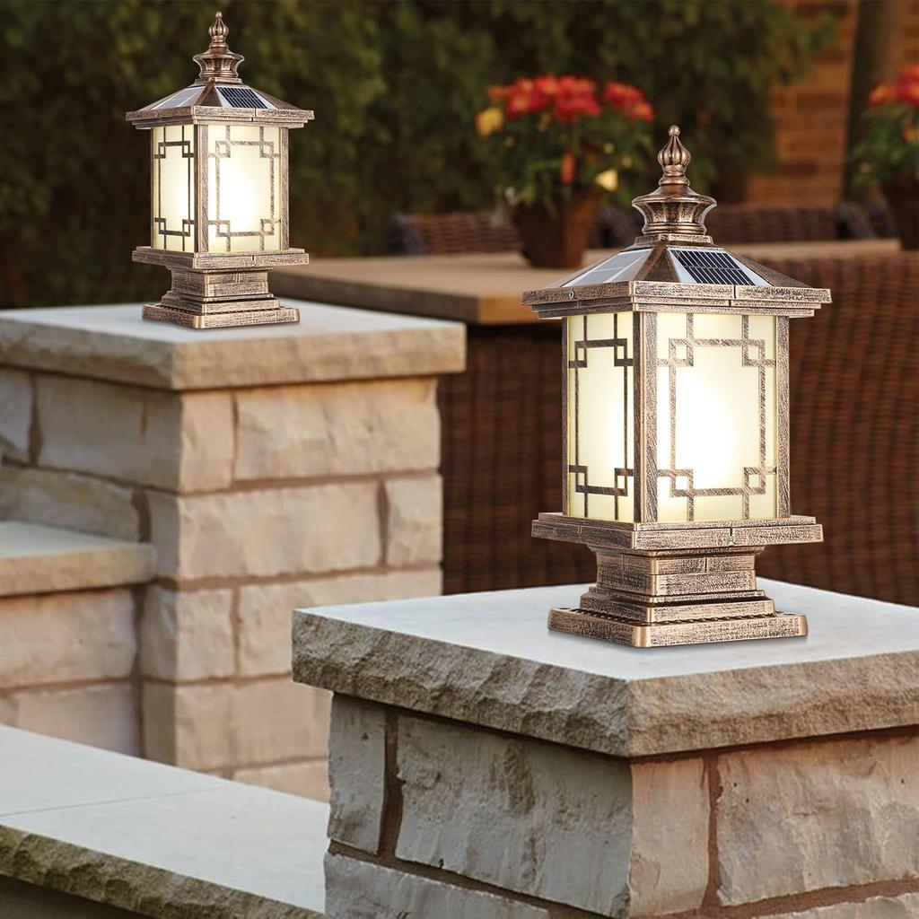 LED Solar Post Light, Aluminum Fence Cap Lamp, Dimmable Waterproof Pillar Light for Garden Yard
