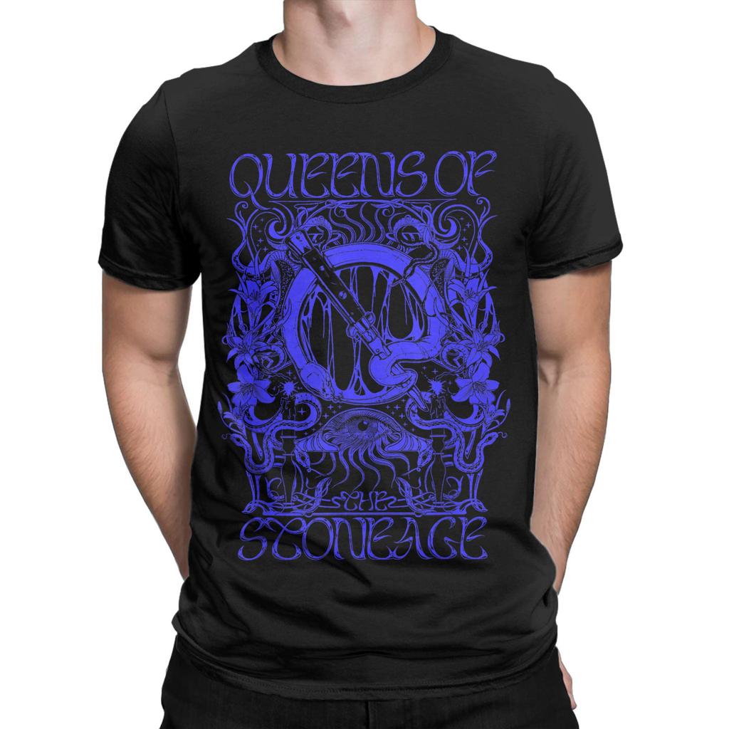 Funny Queens Of The Stone Age Illustrated T-Shirts for Men Round Neck Pure Cotton T Shirt Short Sleeve Tees Summer Clothes