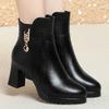 Fashion Women's Cotton Warm Velvet Shoes Fashion Short Boots Pointed Toe Square Heel High Heels New Zipper Comfortable Ankle Shoes