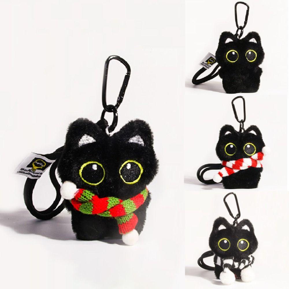 Плюшевая игрушка Черный кот брелок мультяшный котенок декор для сумки-рюкзака подвески аксессуары для ключей автомобиля