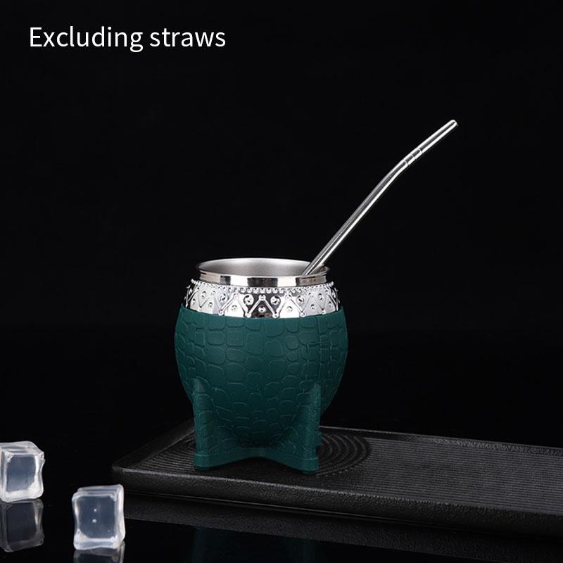 Кружка для парагвайского чая из нержавеющей стали с двойными стенками, стеклянная кружка с плоским дном, кофейная кружка с соломинкой, текстура черепашьего панциря, чашка-яичная скорлупа