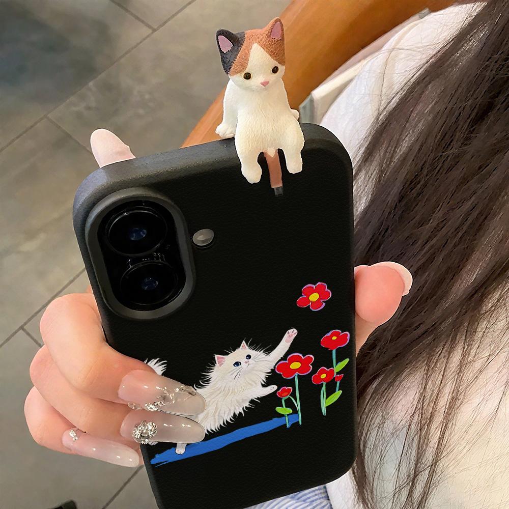 3D Чехол для телефона для iPhone 11 13 17 Pro Max 17 Air Case iPhone 13 15 16 Pro Max 12 14 Pro Max 14 15 Plus Милый 3D Котенок Мультяшный Кожаный