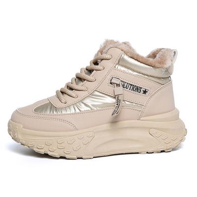 Женские повседневные кроссовки Женская мода Новые Теплые Толстая подошва Увеличение Хлопковые ботинки На шнуровке Толстая подошва Нескользящая Спортивная обувь